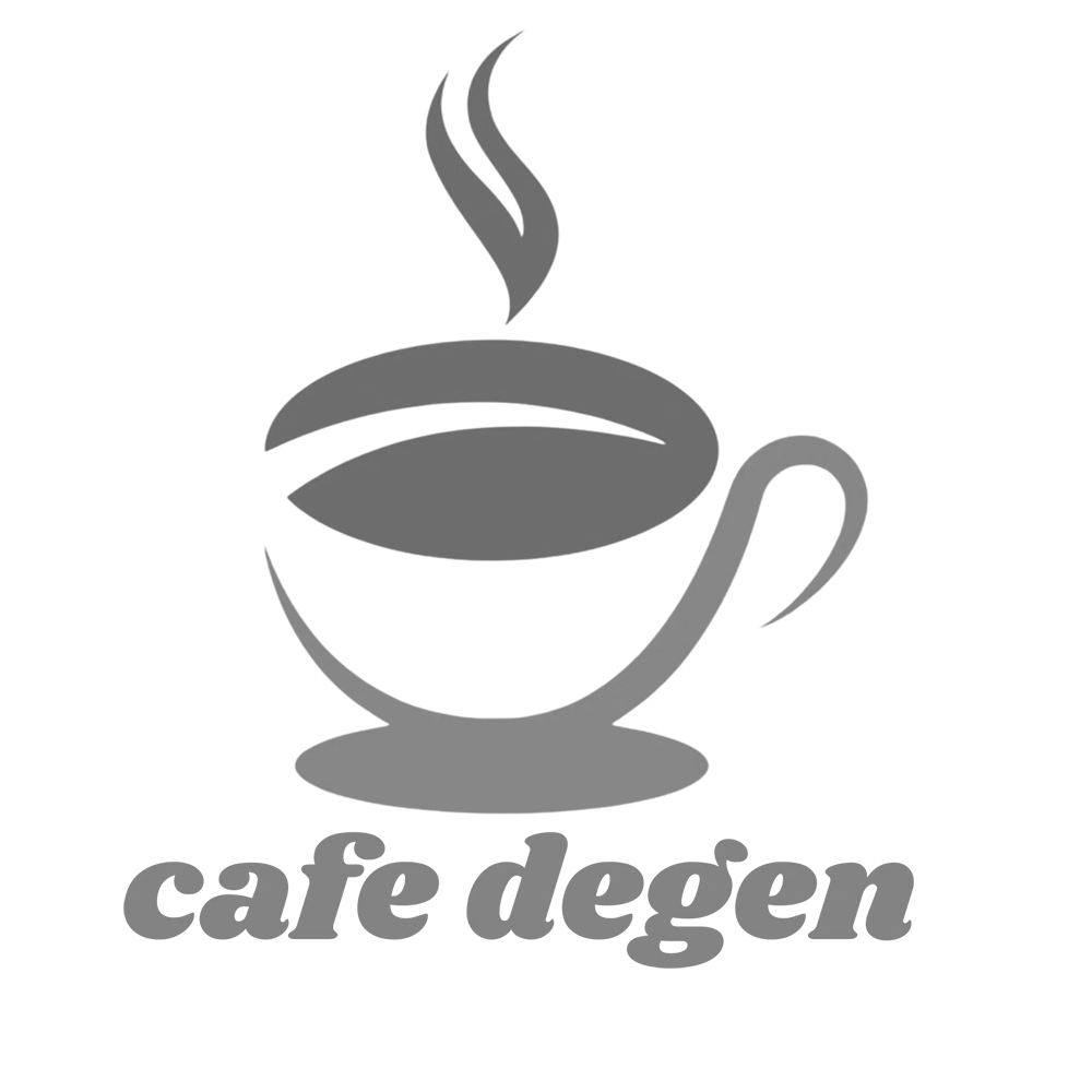 Logo of Cafe Degen, an image of a coffee mug brewing with text below reading Cafe Degen
